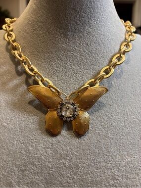 Gold vintage repurposed Butterfly brooch pendant on gold tone chain!